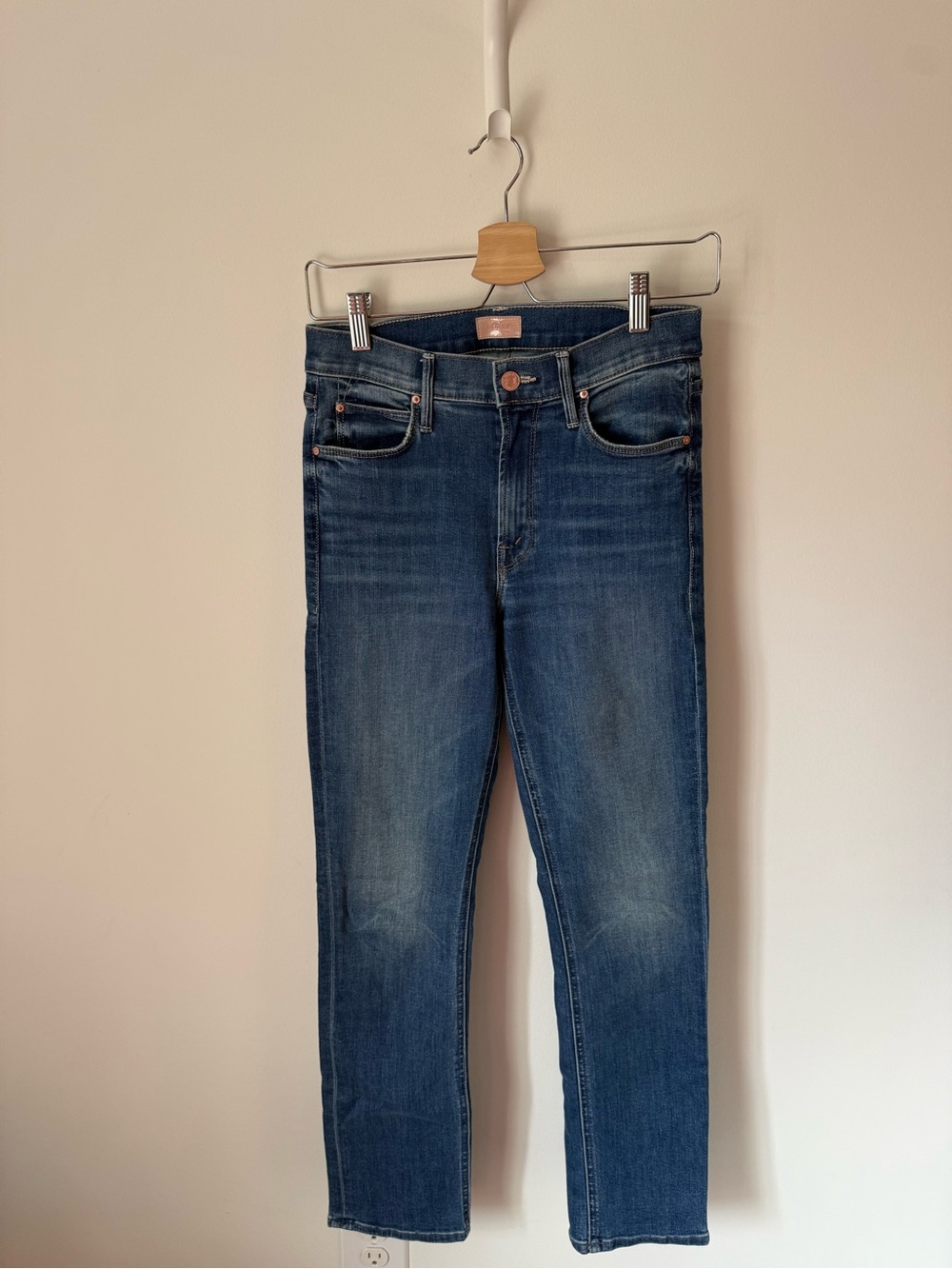 MOTHER the mid rise dazzler ankle Straight Leg Jeans in Dark Blue Wash